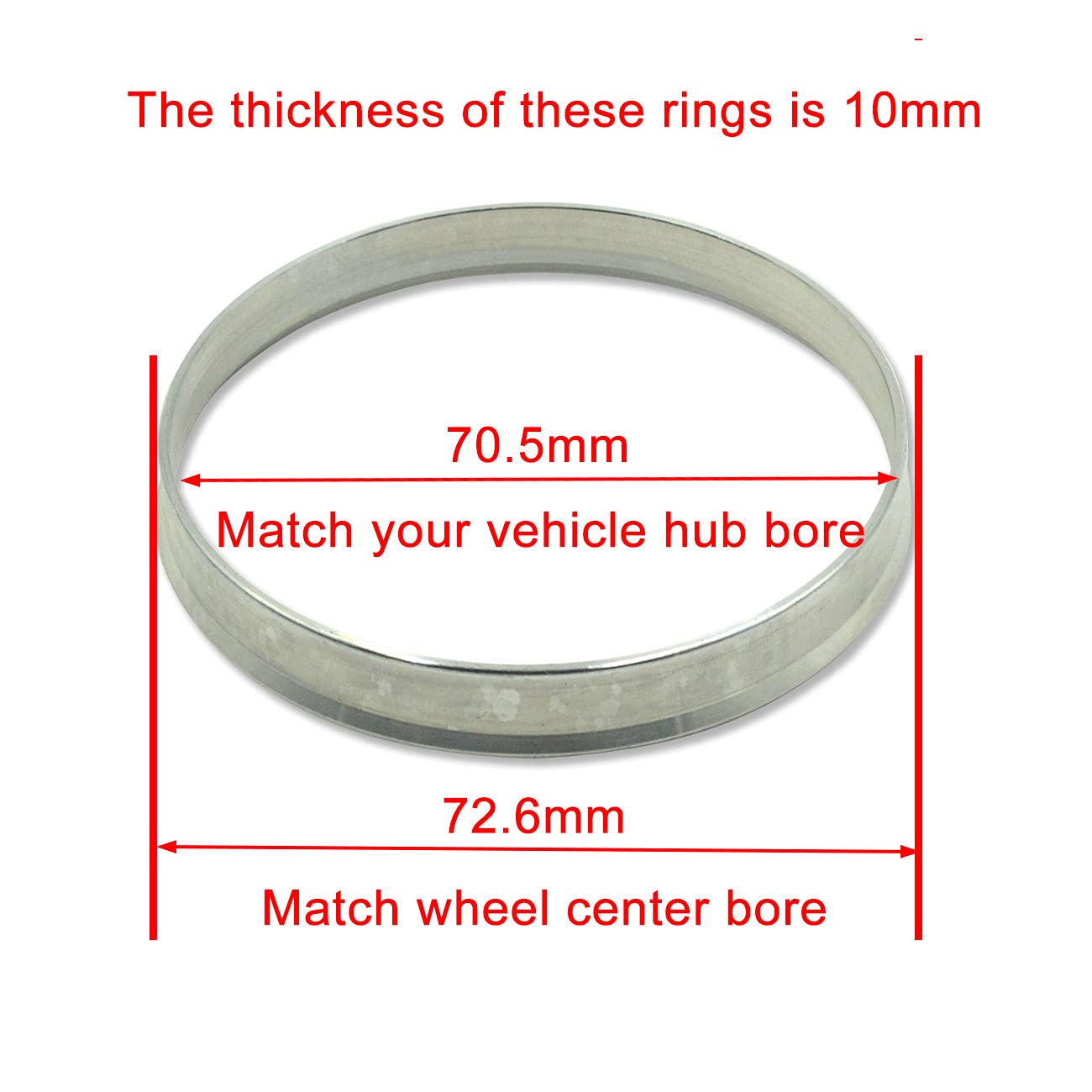 Goldensunny 72.6 To 70.5 Hub Centric Rings, Silver Aluminum Hubcentric Rings Compatible With Chevrolet Ranger Ford Mustang, 70.5